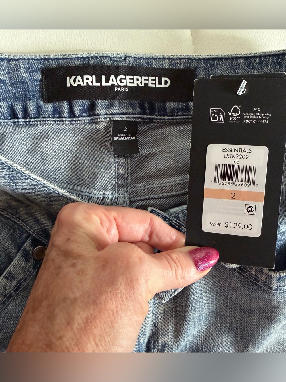 New Women Karl Lagerfeld Paris Crystal-Cuff Cropped Jeans- Ice Blue, Sz 2, $129 - Picture 7 of 12